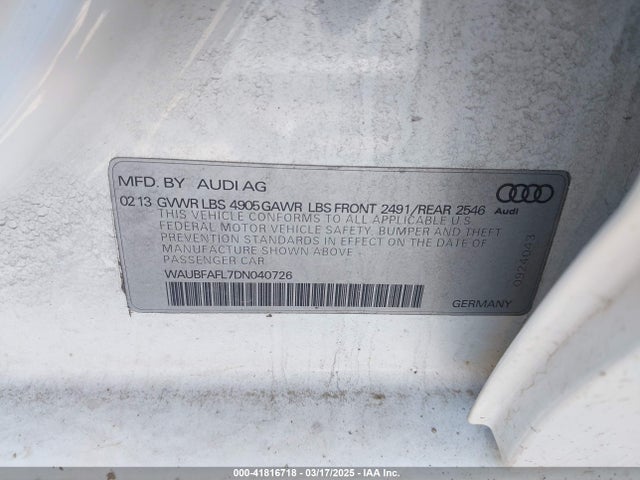 2013 AUDI A4 WAUBFAFL7DN040726 Photo 8