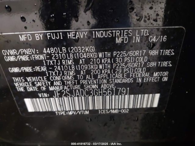 JF2SJADC3GH561791 Subaru Forester 2.5i Premium