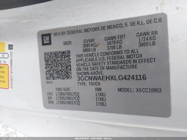 3GCNWAEHXLG424116 Chevrolet Silverado 1500 2wd  Long Bed Wt