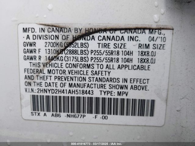 2010 ACURA MDX 2HNYD2H41AH518443 Photo 8