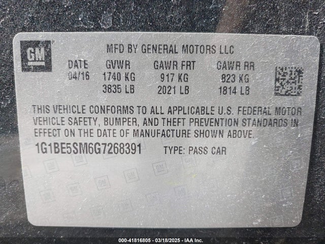 1G1BE5SM6G7268391 Chevrolet Cruze Lt Auto
