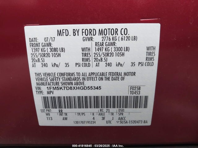 1FM5K7D8XHGD55345 Ford EXPLORER XLT