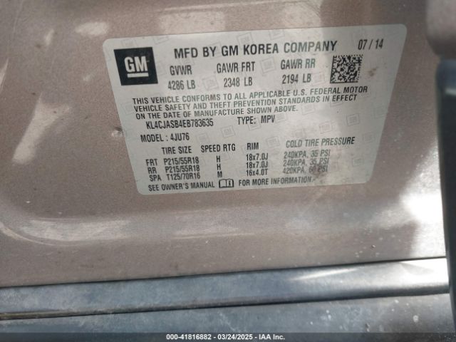 KL4CJASB4EB783635 Buick Encore