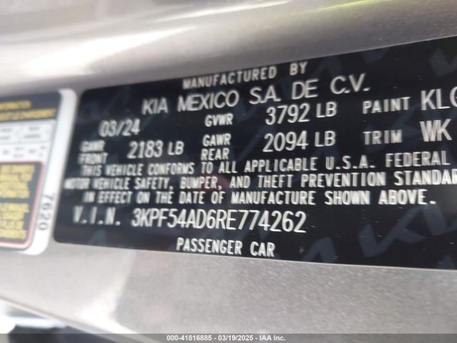 3KPF54AD6RE774262 KIA Forte Gt-line