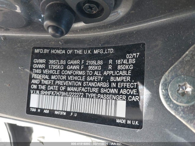 SHHFK7H79HU222272 Honda Civic Ex-l