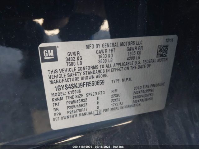 2015 CADILLAC ESCALADE ESV 1GYS4SKJ9FR560659 Photo 8