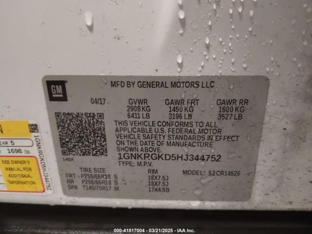 1GNKRGKD5HJ344752 Chevrolet Traverse 1lt