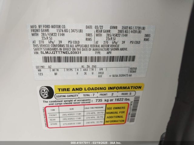 5LMJJ2TT7NEL03931 Lincoln Navigator Black Label
