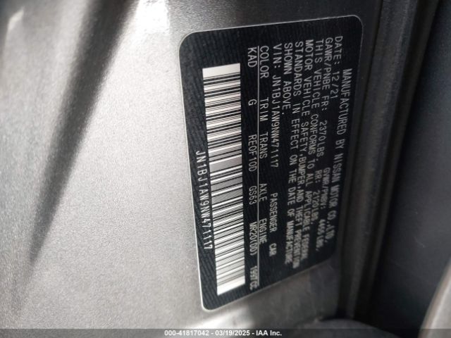JN1BJ1AW9NW471117 Nissan Rogue Sport S Awd Xtronic Cvt