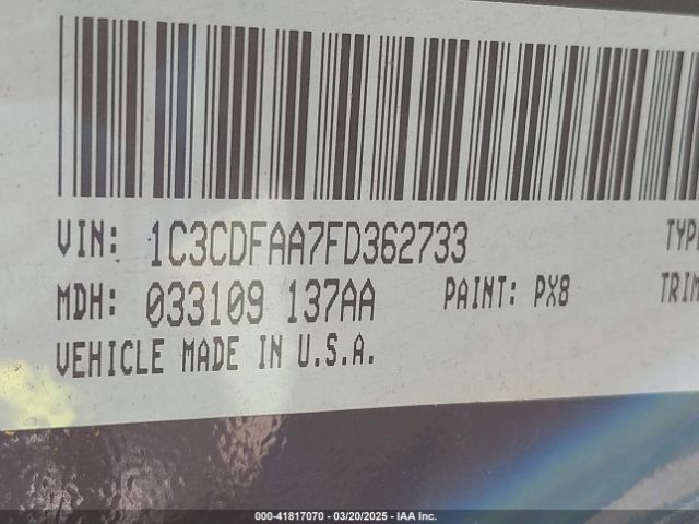 1C3CDFAA7FD362733 Dodge DART SE