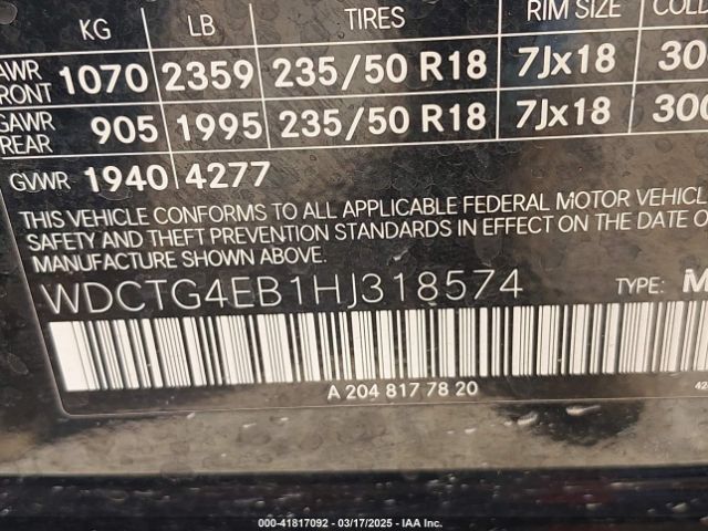WDCTG4EB1HJ318574 Mercedes-Benz GLA 250