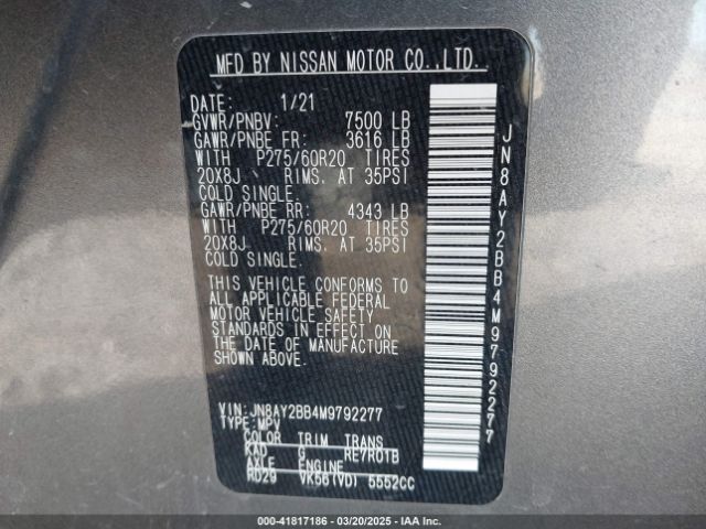 JN8AY2BB4M9792277 Nissan Armada Sl 4wd