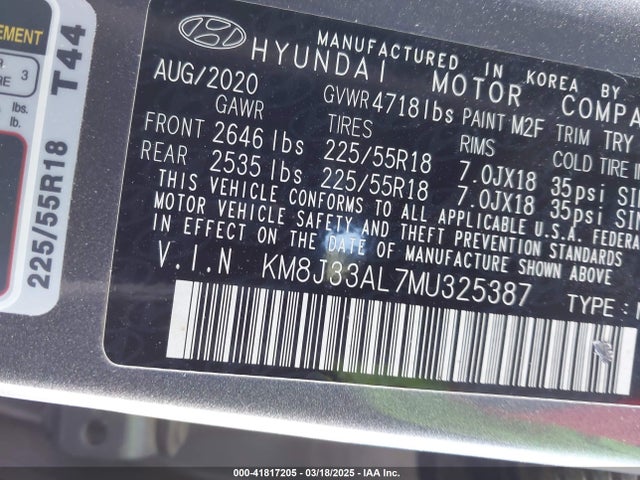 KM8J33AL7MU325387 Hyundai TUCSON SEL