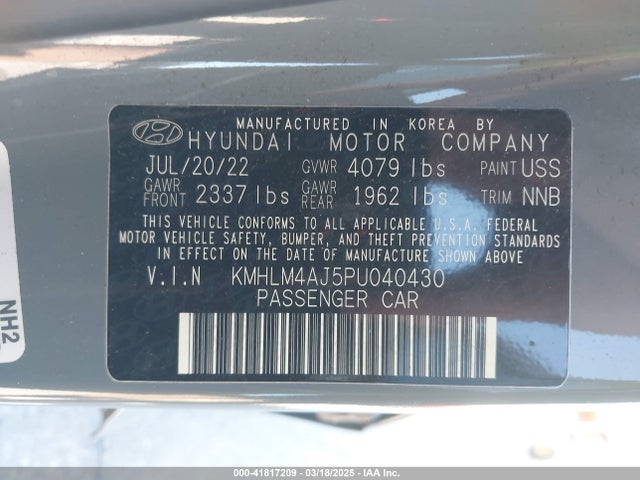 KMHLM4AJ5PU040430 Hyundai Elantra Hybrid Blue