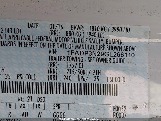 1FADP3N29GL266110 Ford Focus Titanium
