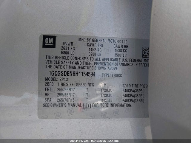 1GCGSDEN8H1154594 Chevrolet Colorado Z71