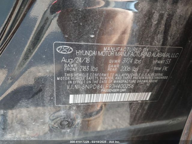 5NPD84LF9JH400256 Hyundai Elantra Value Edition