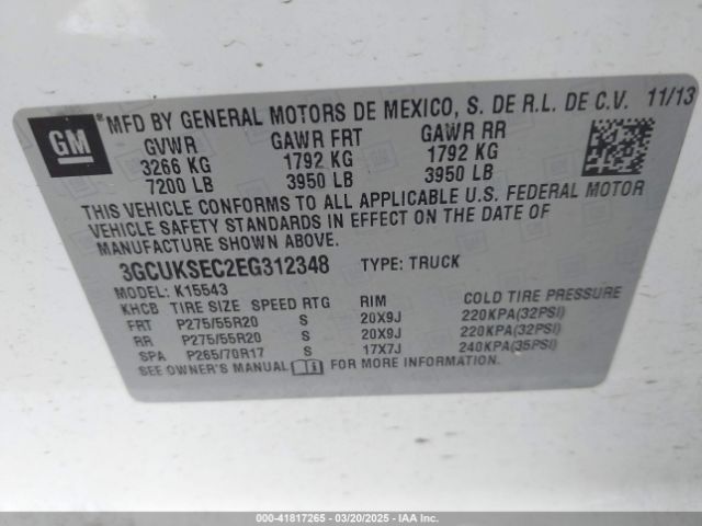 3GCUKSEC2EG312348 Chevrolet Silverado 1500 2lz