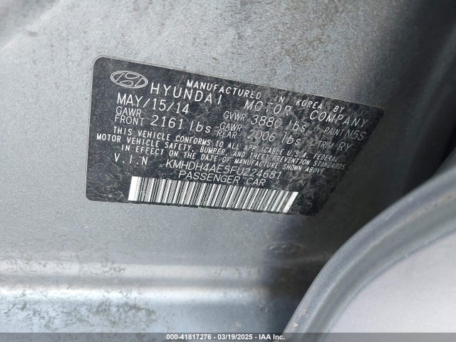 KMHDH4AE5FU224681 Hyundai ELANTRA SE