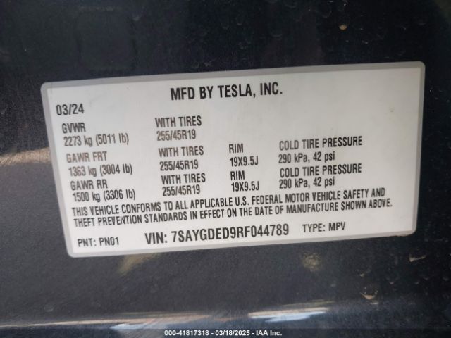 7SAYGDED9RF044789 Tesla Model Y Long Range Dual Motor All-wheel Drive/rwd