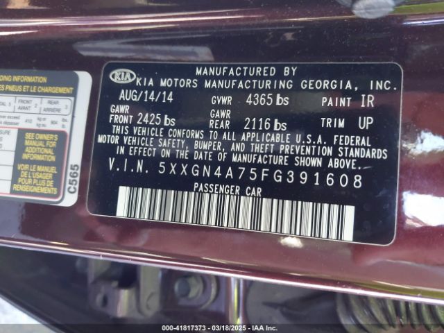 5XXGN4A75FG391608 KIA OPTIMA EX