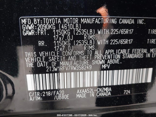 2T3W1RFV7RW358249 Toyota Rav4 Xle