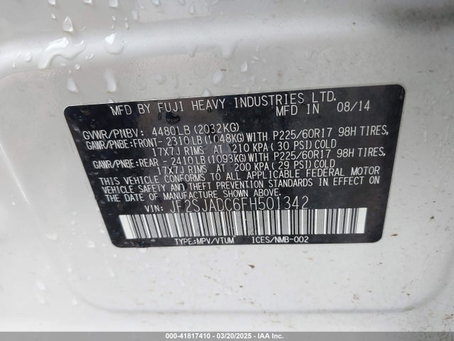 Subaru 2.5na u5 2015 JF2SJADC6FH501342 Image 9