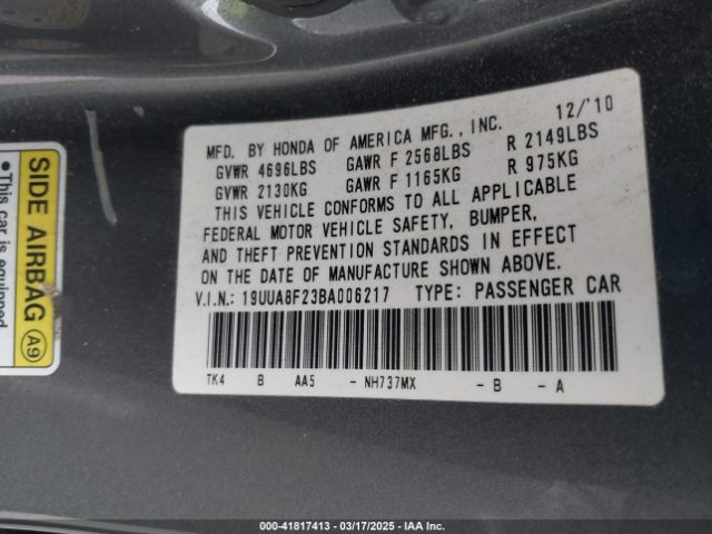 2011 ACURA TL 19UUA8F23BA006217 Photo 8