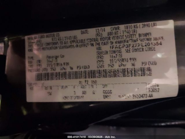 1FADP3F2XFL201554 Ford FOCUS SE