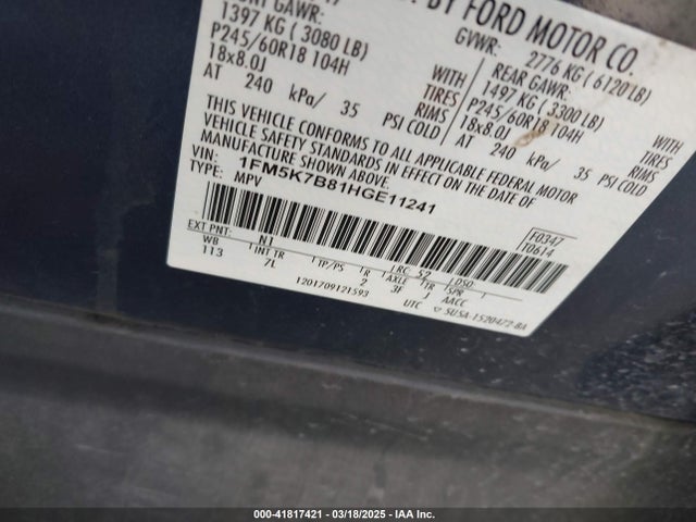 1FM5K7B81HGE11241 Ford Explorer