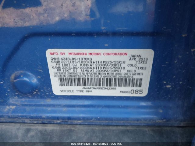 JA4AP3AU8GZ043388 Mitsubishi Outlander Sport 2.0 Es