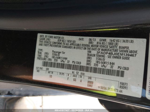 3FADP4BJ0EM139467 Ford FIESTA SE