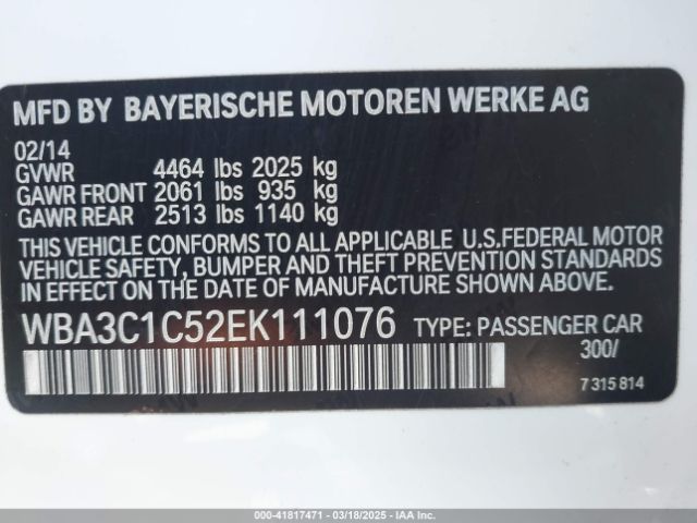 WBA3C1C52EK111076 BMW 328I