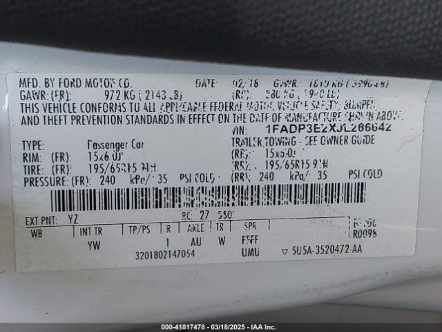 1FADP3E2XJL266642 Ford FOCUS S