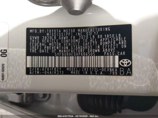 5YFBURHE0HP666505 Toyota COROLLA LE