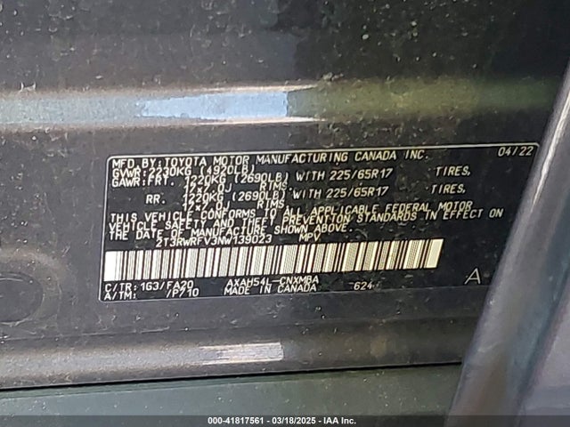 2T3RWRFV3NW139023 Toyota Rav4 Hybrid Xle