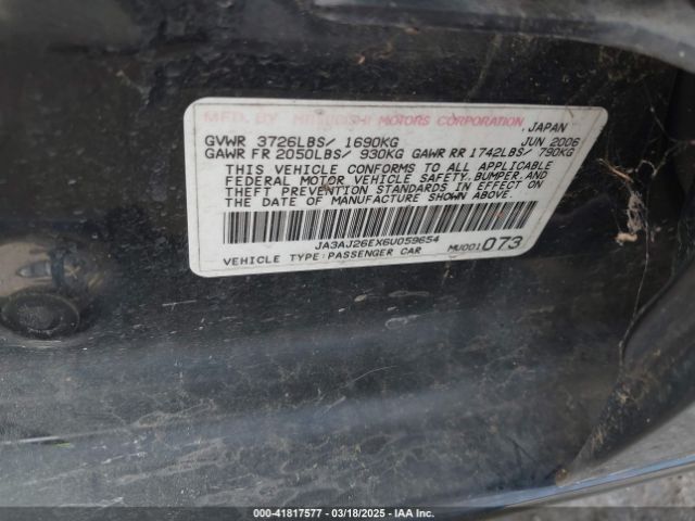 2006 MITSUBISHI LANCER JA3AJ26EX6U059654 Photo 8