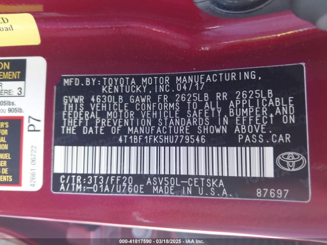 4T1BF1FK5HU779546 Toyota CAMRY SE