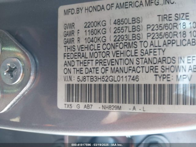 5J8TB3H52GL011746 Acura Rdx Technology   Acurawatch Plus Packages/technology Package