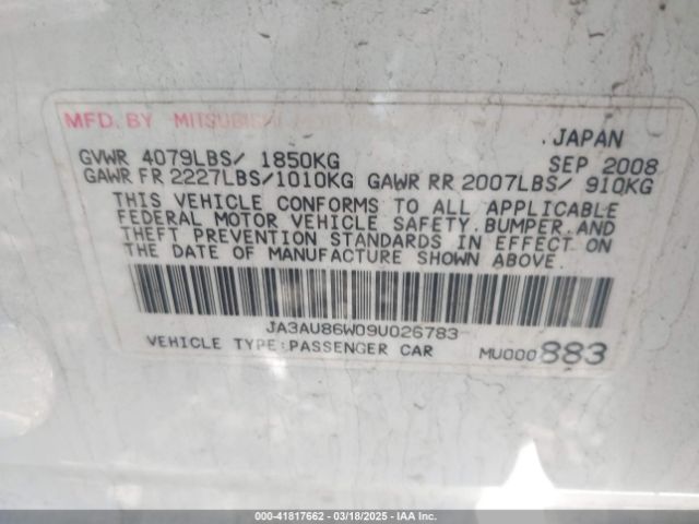 2009 MITSUBISHI LANCER JA3AU86W09U026783 Photo 8