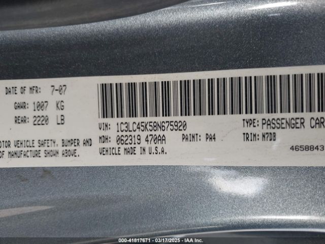 2008 CHRYSLER SEBRING 1C3LC45K58N675920 Photo 8