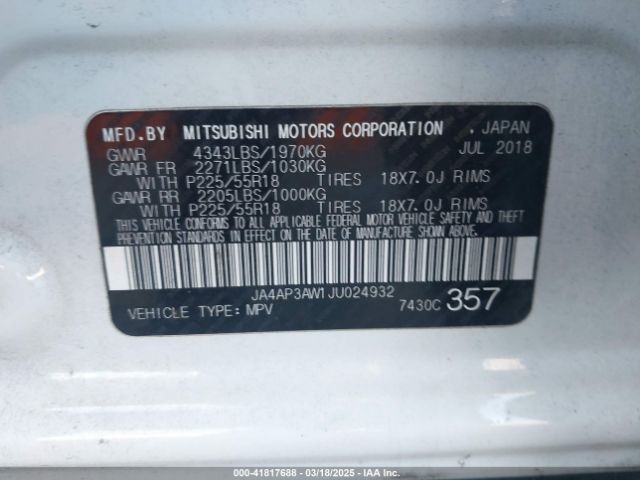 JA4AP3AW1JU024932 Mitsubishi Outlander Sport 2.4 Se