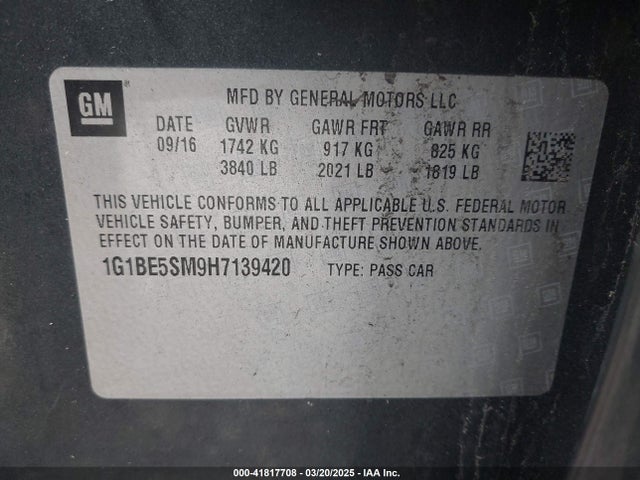 1G1BE5SM9H7139420 Chevrolet Cruze Lt Auto