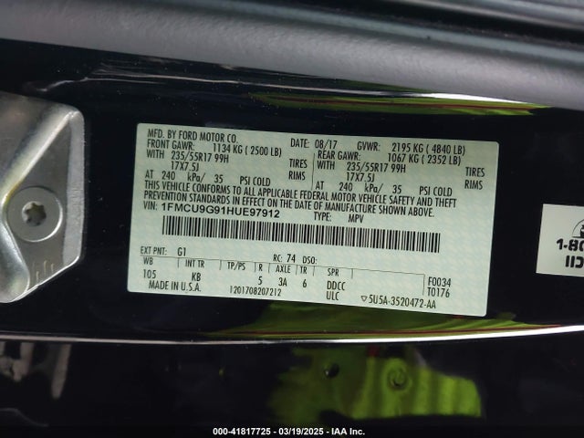 1FMCU9G91HUE97912 Ford ESCAPE SE