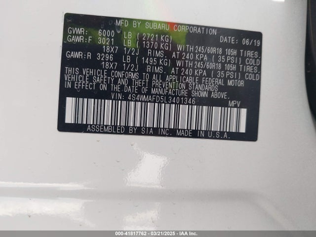 4S4WMAFD5L3401346 Subaru Ascent Premium