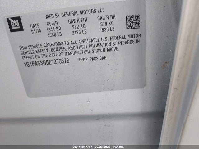 1G1PA5SG6E7275673 Chevrolet Cruze Ls Auto