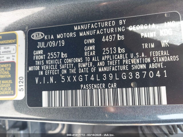 5XXGT4L39LG387041 KIA Optima Lx