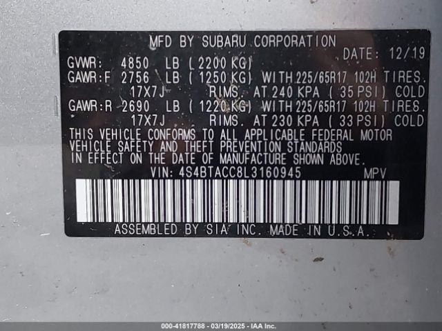 4S4BTACC8L3160945 Subaru Outback Premium
