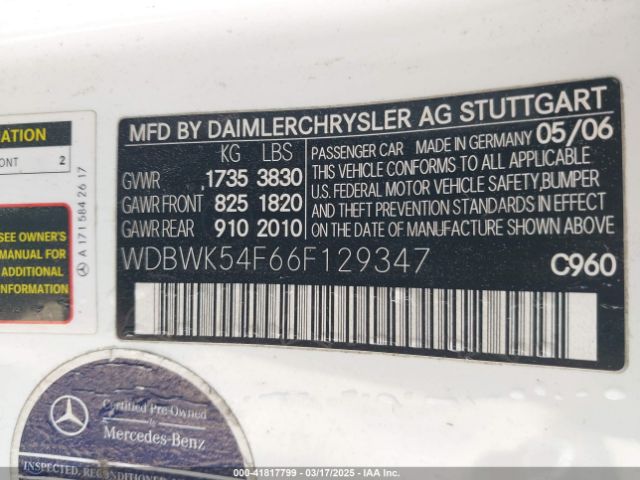 2006 MERCEDES-BENZ SLK 280 WDBWK54F66F129347 Photo 8