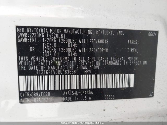 4T3T6RFV3RU163656 Toyota Rav4 Hybrid Se